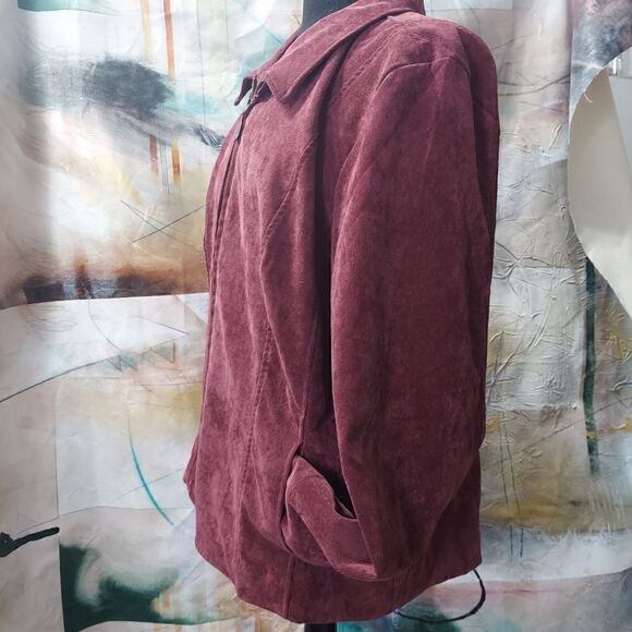 Christopher & Banks burgundy corduroy fitted zip up jacket with back sintched wa - Picture 2 of 4